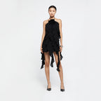 YCH FLOW RUFFLE OPEN BACK DRESS BLACK (R25DJ7111BK)
