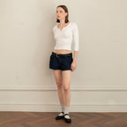 GLOWNY 3/4 G WAFFLE BUTTON FLY TEE (WHITE)