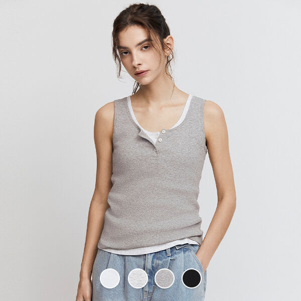 GIORDANO Ribbed henley neck tank top 326532 [4color]