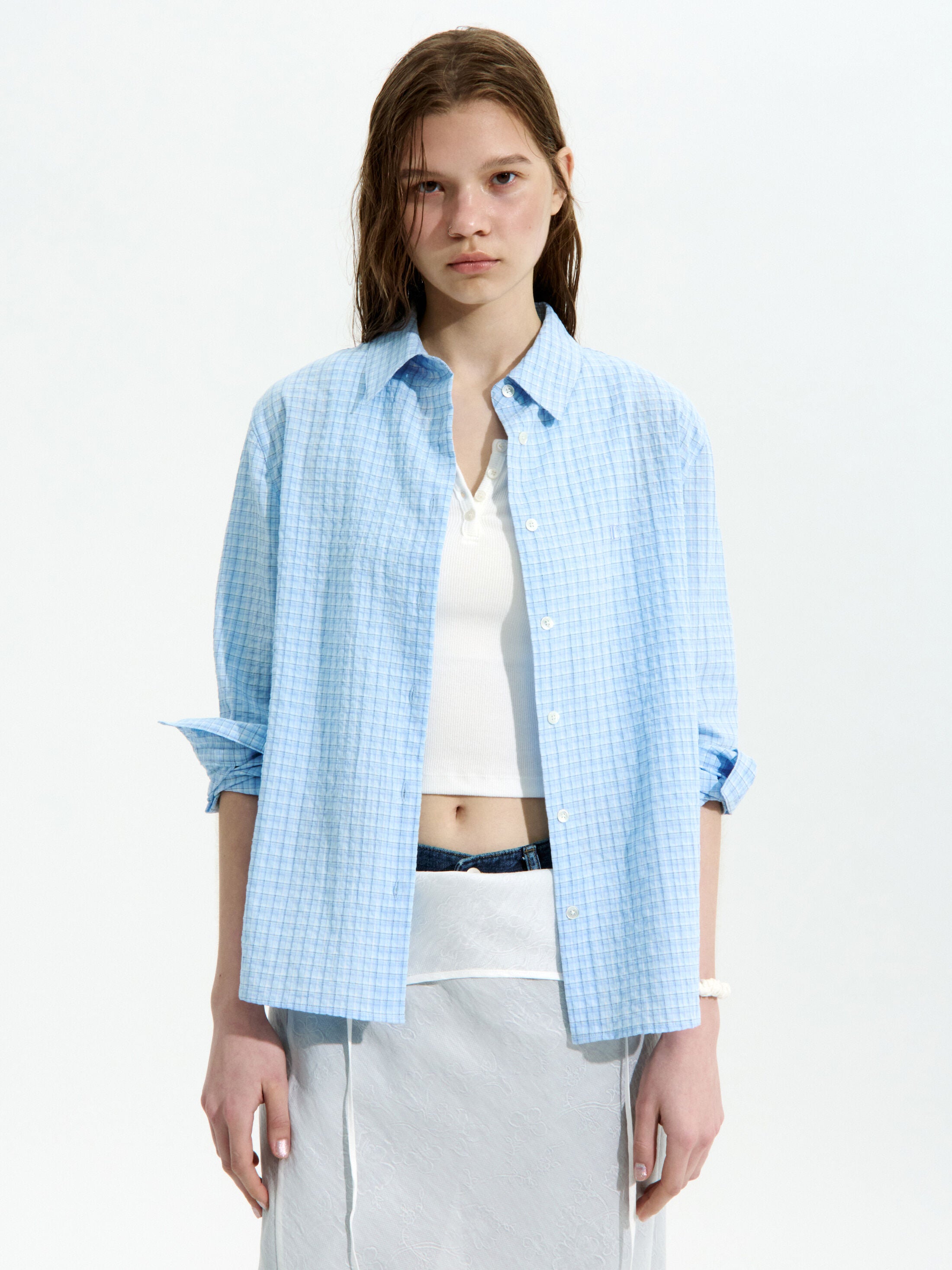 LOW CLASSIC Lc CHECKED REGULAR-FIT SHIRT_SOFT BLUE_LC252SH06B2