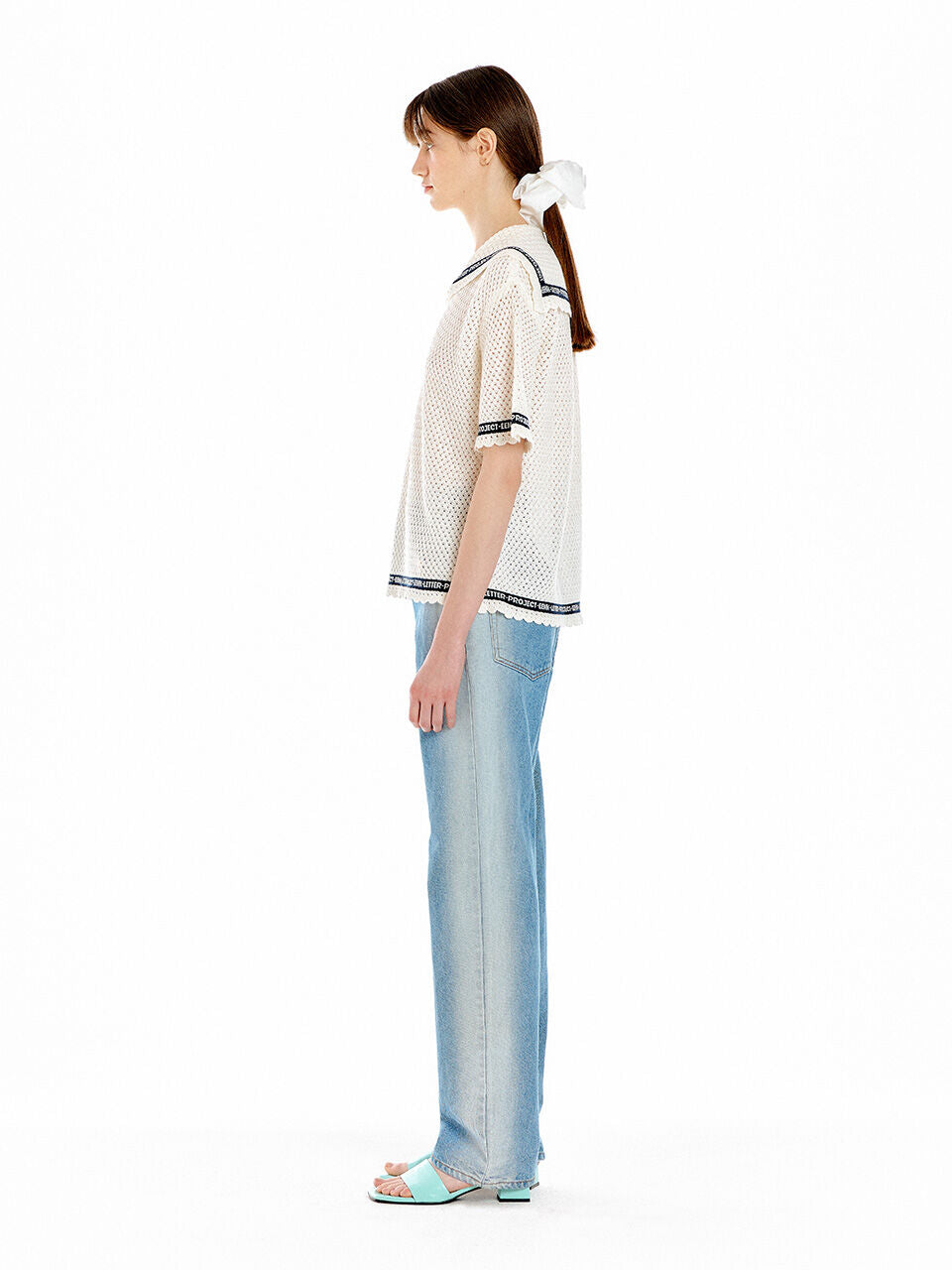 EENK EENK UTI Lettering Point Knit Top - Ivory/Black