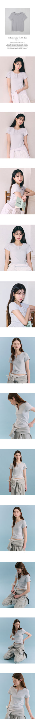 rolarola NUBASIC HENLEY NECK T-SHIRT LIGHT GRAY
