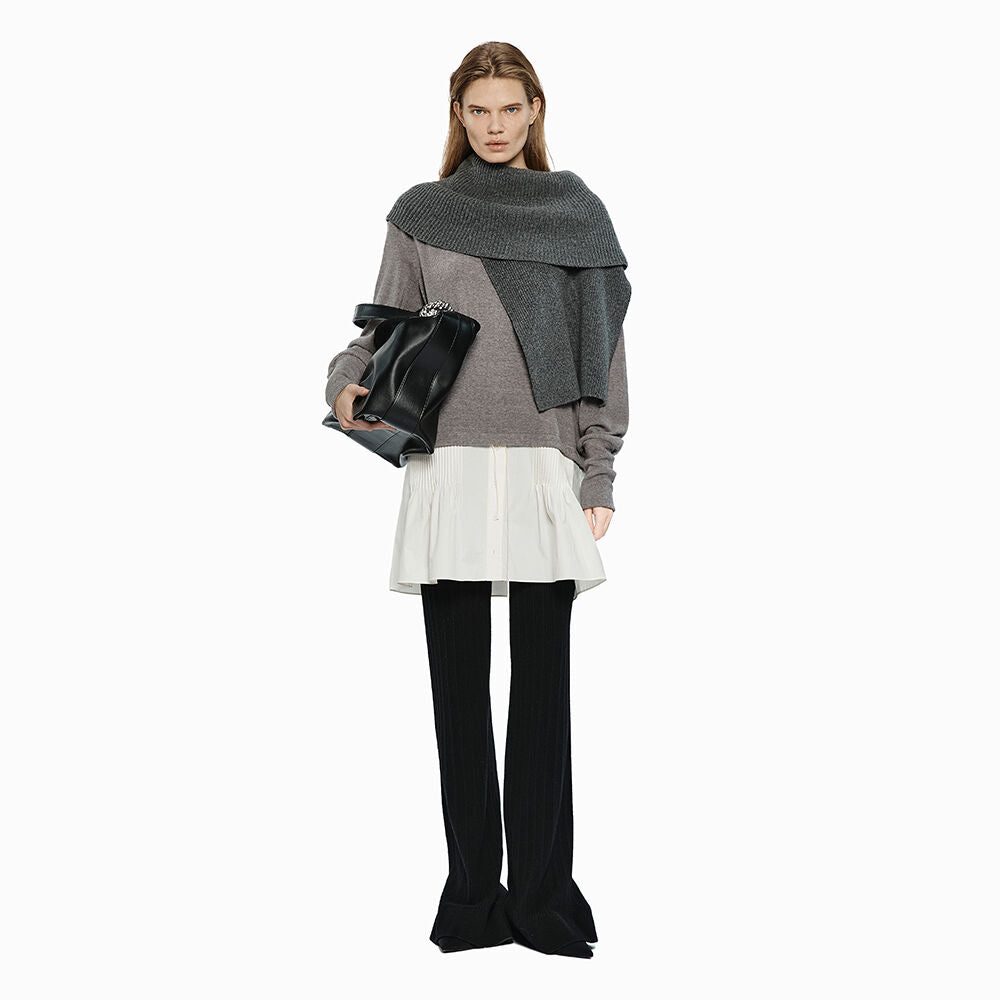 YCH SHIRRING SKIRT LAYERED TOP GREY (W24TO10011GY)