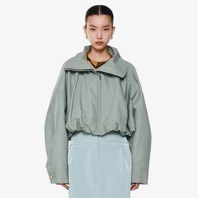 FLAT COLLAR ZIP-UP COTTON JACKET KHAKI (F24OT0131KK)