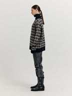EENK EENK XEZAL Houndstooth Check Knit Turtleneck - Black/Ivory