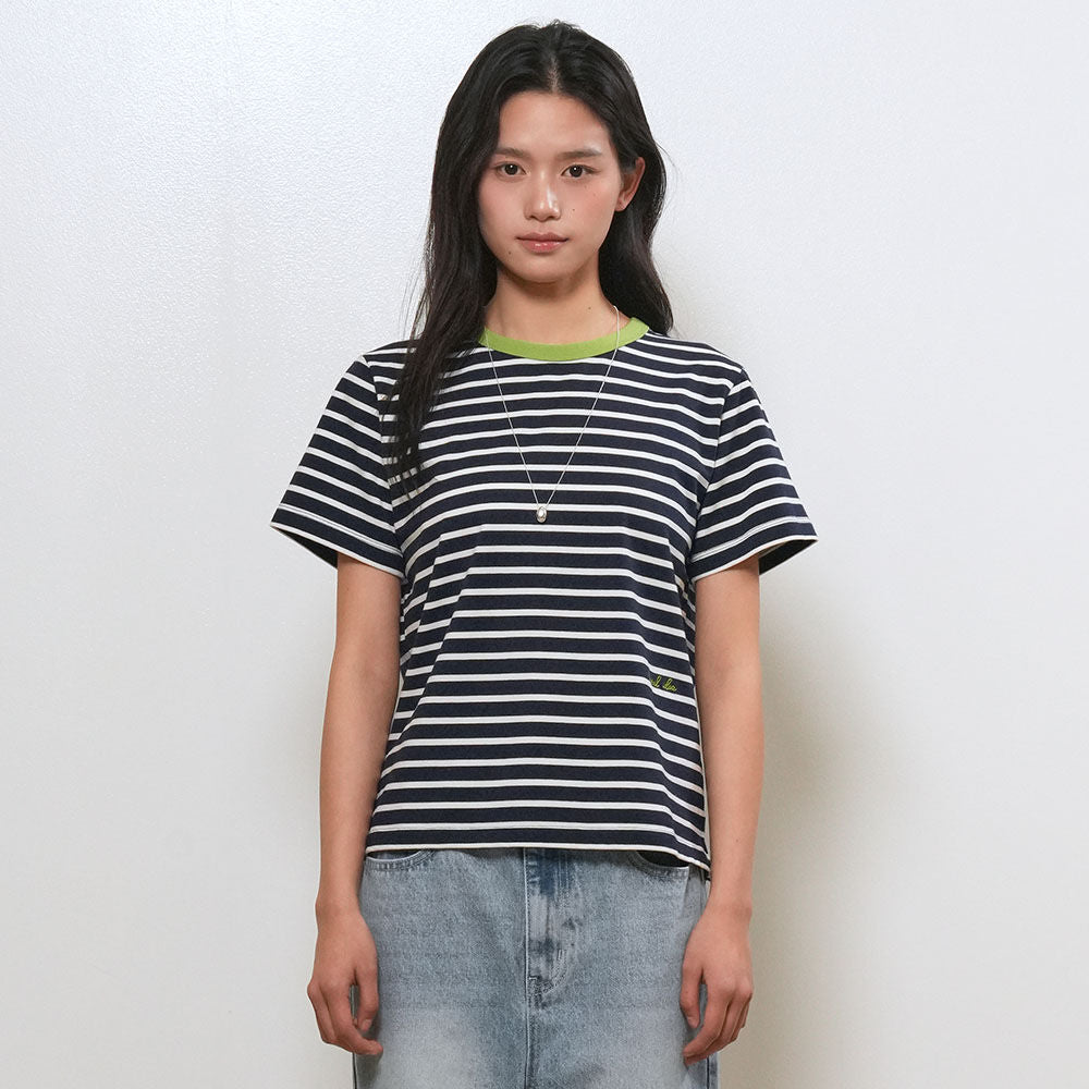 GENERAL IDEA WOMAN color combination striped short sleeve t-shirt [NAVY] / GF2LTS522
