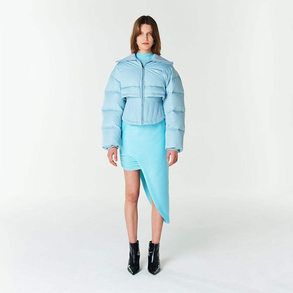 YCH LAYERED CROPPED PUFFER JACKET SKY BLUE (F23OT010SB)