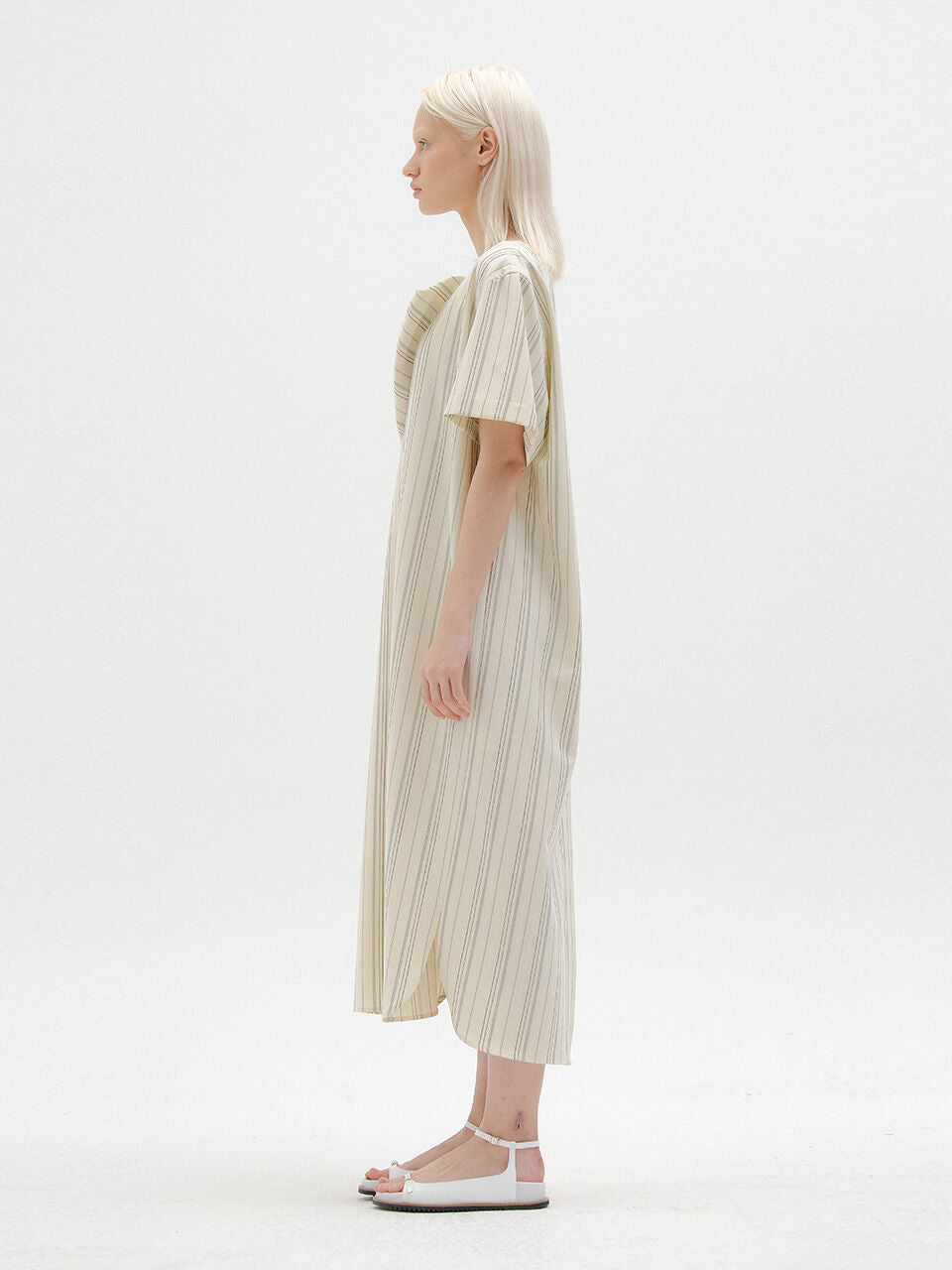 EENK STACEY Short Sleeve Dress - Light Beige Stripe