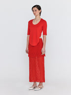 EENK EENK WIONY Diamond-Lace Layered Knit Skirt - Red