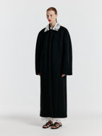 EENK Single-breasted Coat With Detachable Lace Collar