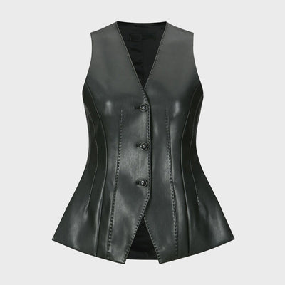 FAUX LEATHER SLIMFIT VEST BLACK (W24VT3021BK)