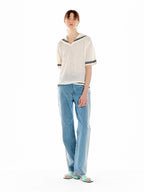 EENK EENK UTI Lettering Point Knit Top - Ivory/Black