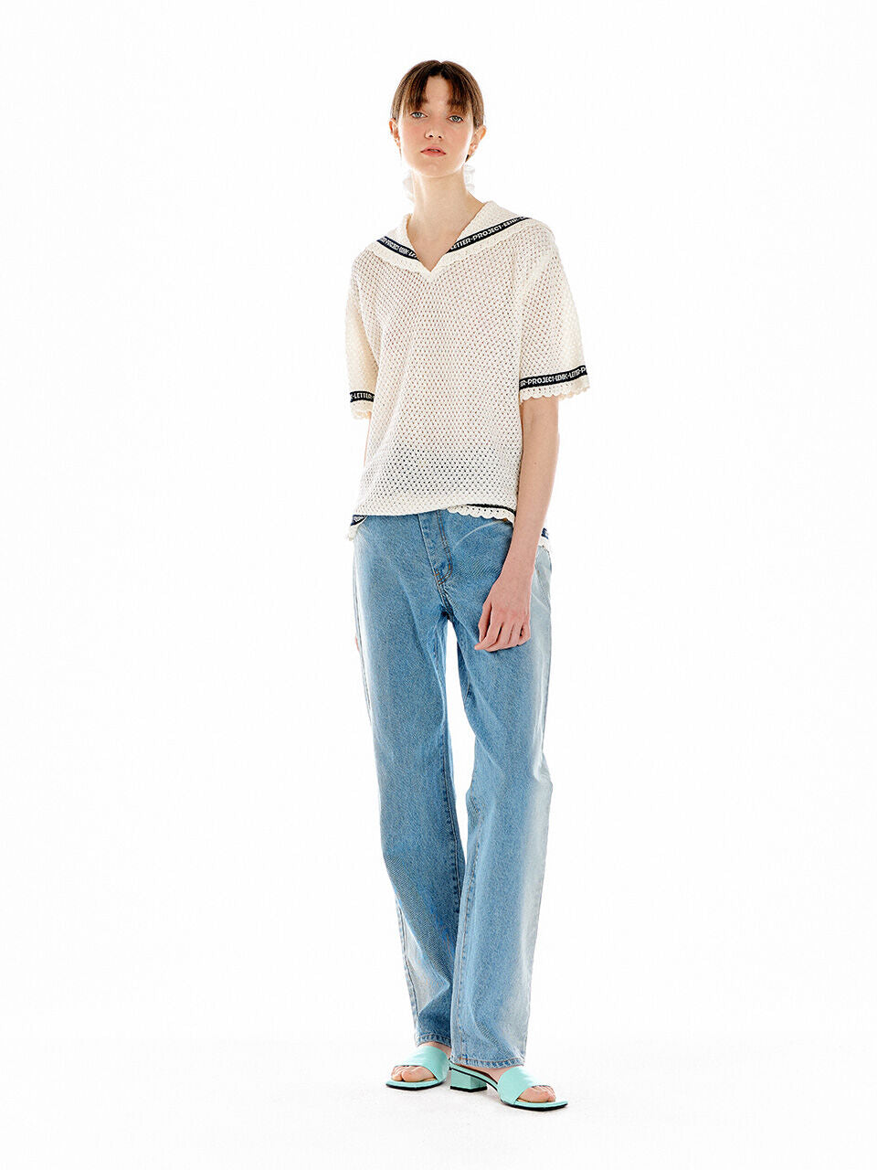 EENK EENK UTI Lettering Point Knit Top - Ivory/Black