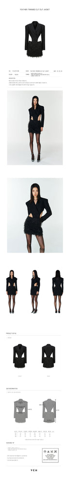 YCH FEATHER-TRIMMED CUT OUT JACKET BLACK (F23JK107BK)
