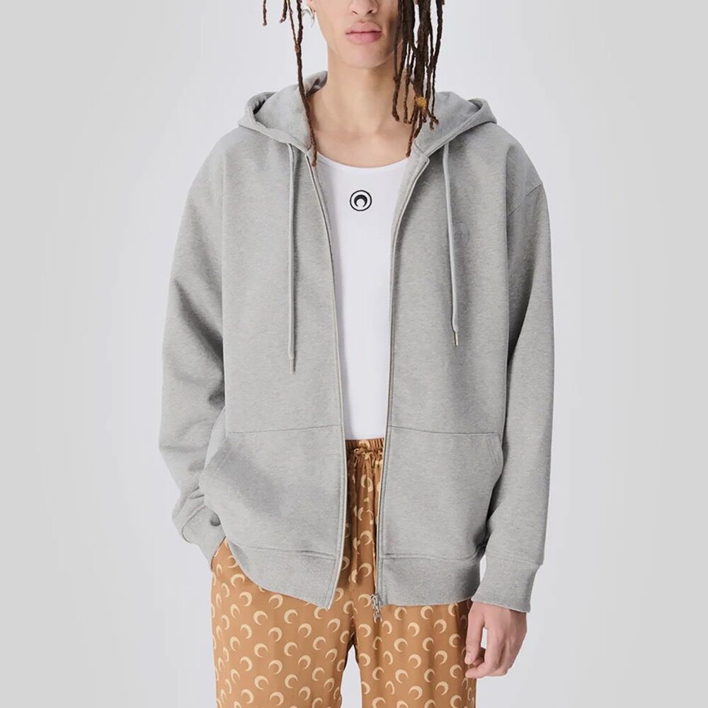 MARINE SERRE (U) Moon Logo Fleece Zip Hoodie Gray MOON LOGO FLEECE ZIPPED HOODIE
