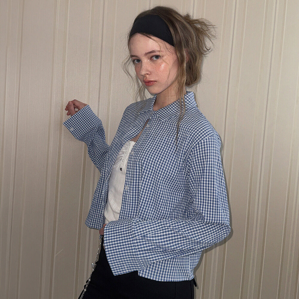 TWEE Cinnel check cropped long-sleeved shirt