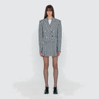 EENK EENK WENDEL Double-Belted Pleated Mini Skirt - Ivory/Navy Check