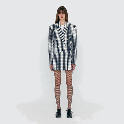 EENK WENDEL Double-Belted Pleated Mini Skirt - Ivory/Navy Check