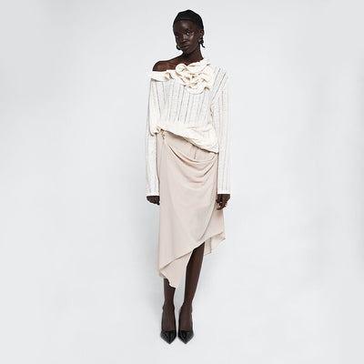 ASYMMETRIC DRAPED SKIRT BEIGE (R25SK6081BE)