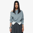 YCH ASYMMETRIC OFF-SHOULDER TSHIRT GREY (F24TO9051GY)