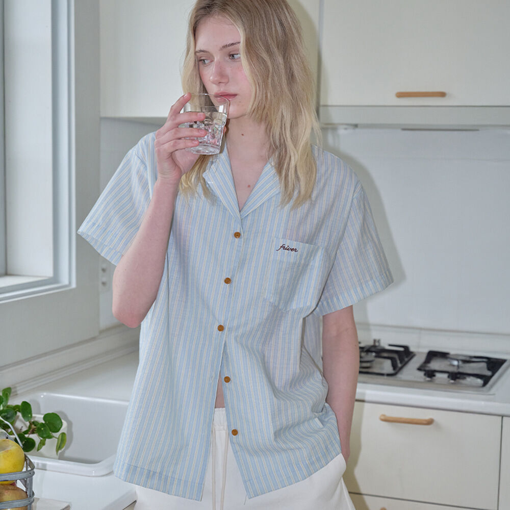 FRIVER07 Stripe collar half shirt [FRSP08SH02]_Sky blue