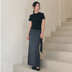 GENERAL IDEA WOMAN Acetate Round Neck T-Shirt [BLACK] / GF2LTS509