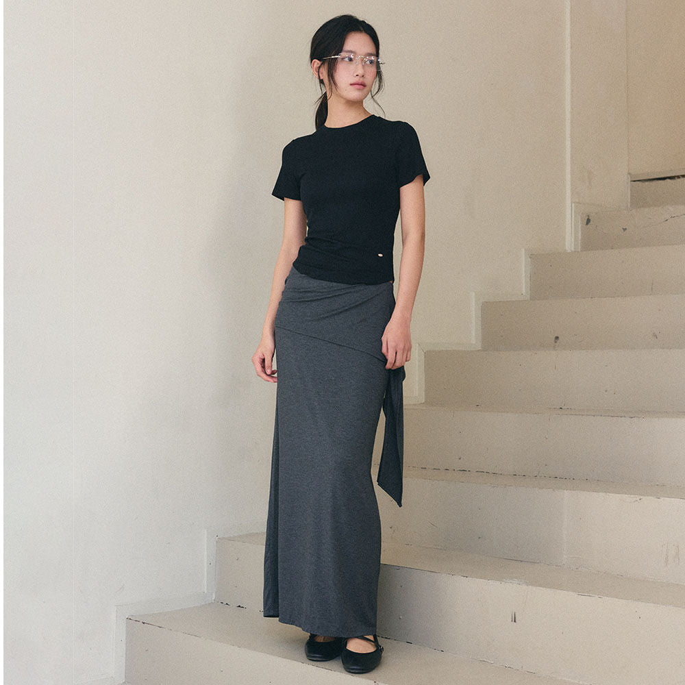 GENERAL IDEA WOMAN Acetate Round Neck T-Shirt [BLACK] / GF2LTS509