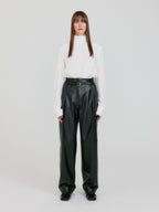 EENK ZETTE Belted Tuck Leather Pants - Z-Black