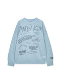 MATIN KIM MATIN KIM Graffiti Artwork Knit Pullover in Light Blue