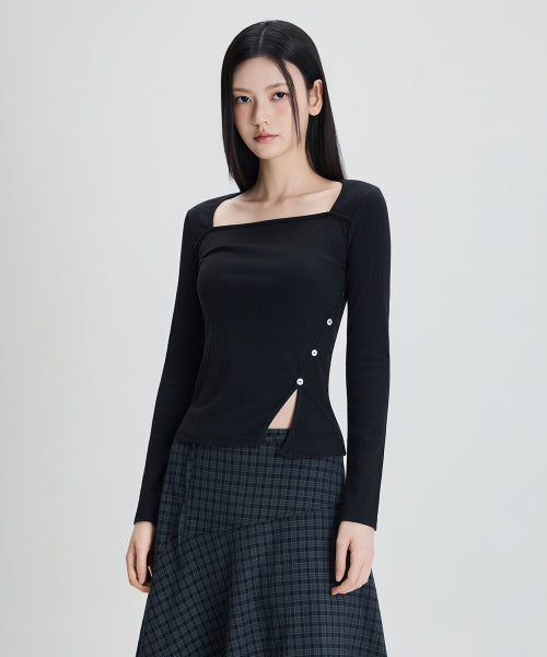 MIXXO MIXXO T-Shirt Square Neck Side Slit