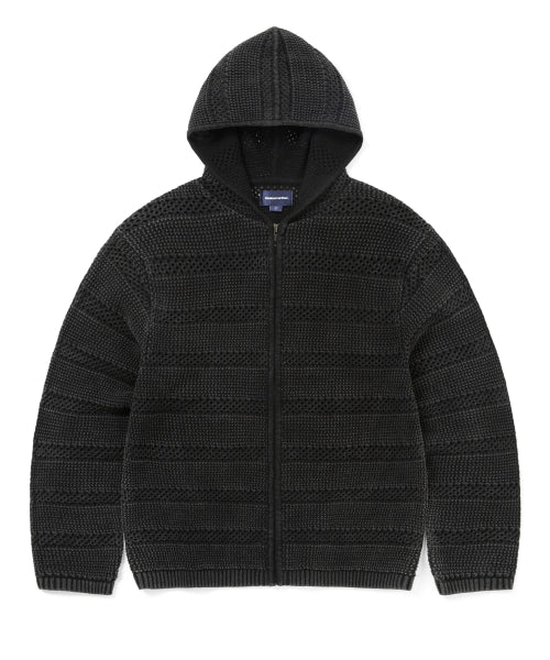THISISNEVERTHAT THISISNEVERTHAT Crochet Knit Zip Hoodie Washed Black