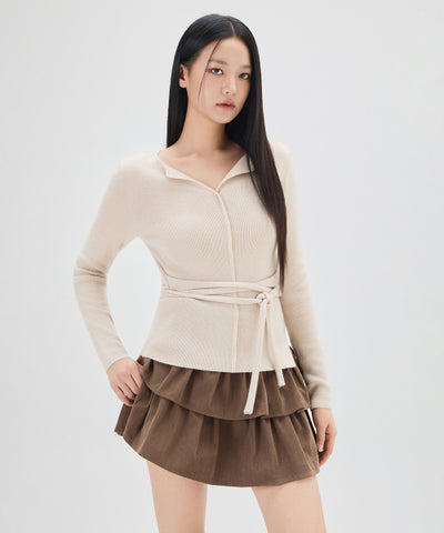 MIXXO Knitwear Open Collar Ribbed Pullover