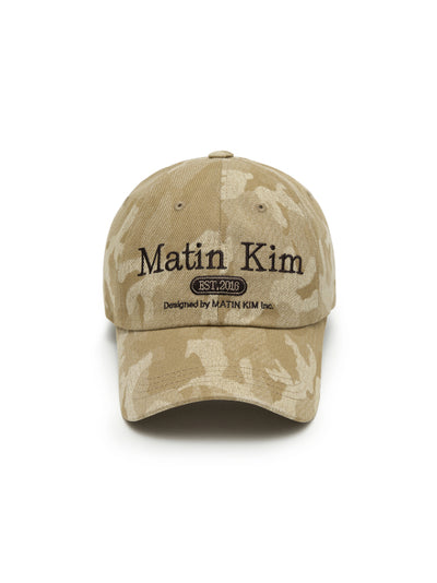 MATIN KIM CAMOUFLAGE LOGO BALL CAP in Beige