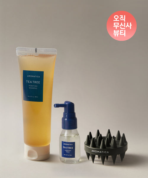 AROMATICA [Only Musinsa Beauty] Tea Tree Shampoo 180ml + Tea Tree Tonic 30ml + Dual Scalp Care Shampoo Brush