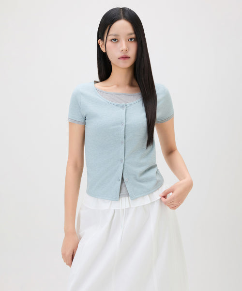MIXXO MIXXO T-Shirt Button-type Layered Long Sleeve (C)