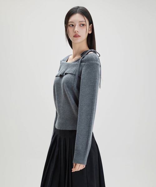 MIXXO MIXXO Overfit Off-Shoulder Ribbon Pullover S