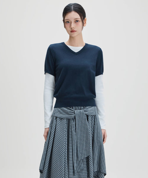 MIXXO MIXXO Knitwear V-neck short sleeve pullover (C)