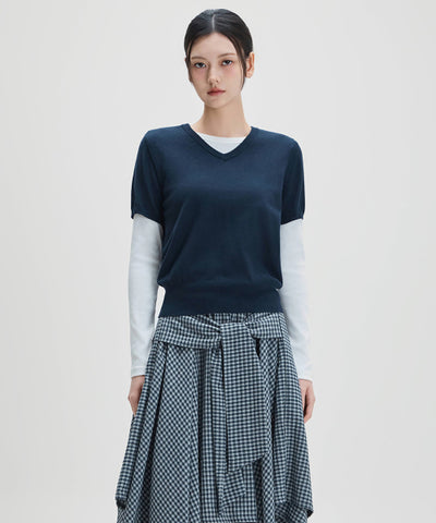 MIXXO Knitwear V-neck short sleeve pullover (C)