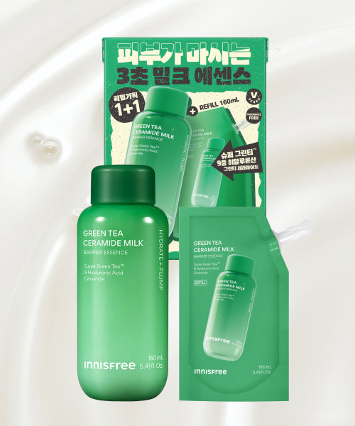 innisfree Green Tea Ceramide Milk Essence Duo Set (160mL+160mL Refill)