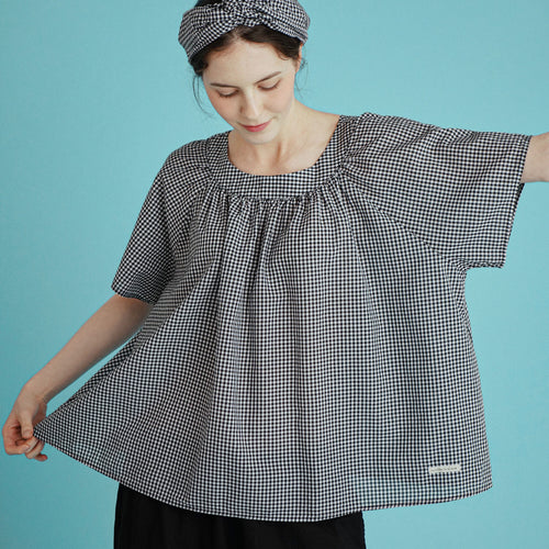 CHIQUITA 6th_Summer check rom blouse black 232304CBK (domestic production)