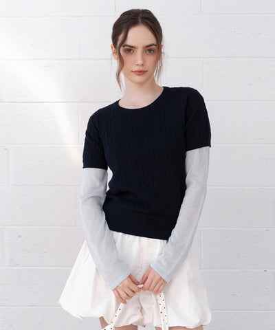 MIXXO Knitwear Cable Short-Sleeve Pullover
