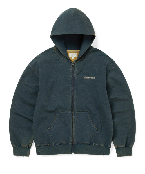 THISISNEVERTHAT THISISNEVERTHAT Damaged Zip Up Hoodie Indigo Blue