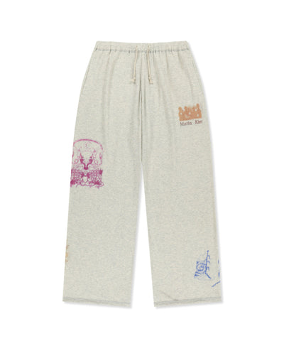 MATIN KIM Sketch Graffiti Waffle Pants in Light Beige