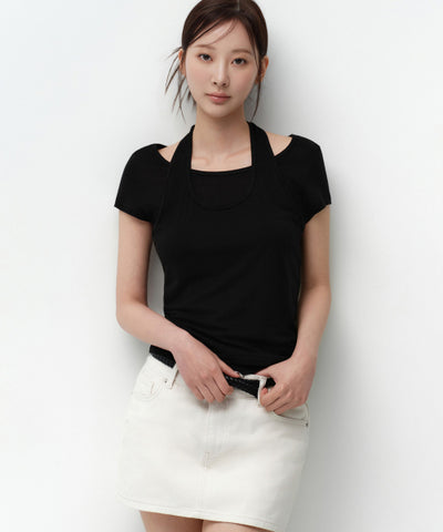 MUSINSA STANDARD WOMAN T-Shirt Women's Wool Tencel Halter Layered [Black]