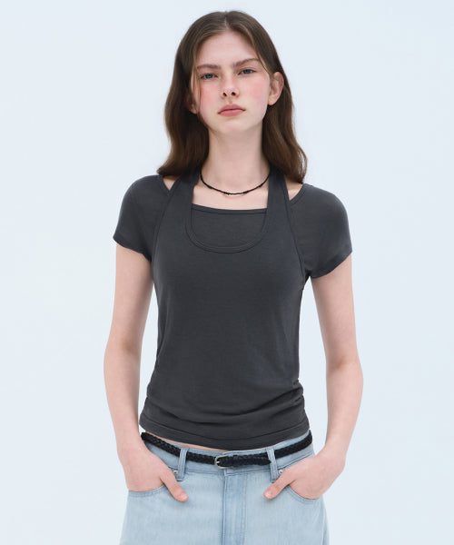 MUSINSA STANDARD WOMAN MUSINSA STANDARD WOMAN T-Shirt Halter Layered Dark Gray