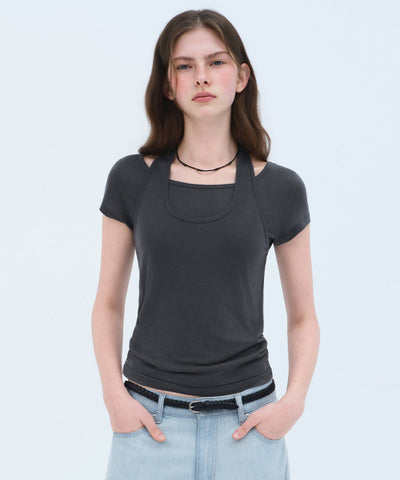 MUSINSA STANDARD WOMAN T-Shirt Halter Layered Dark Gray