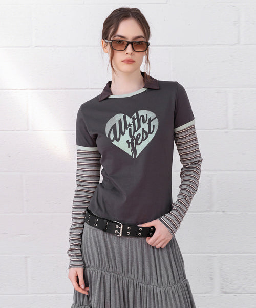 MIXXO MIXXO T-Shirt Button-up Striped Long Sleeve