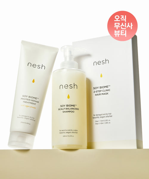 NESH [3-piece set] Soy Biome Shampoo 480ml & Treatment 250ml & Hair Mask 50ml x 4 sheets