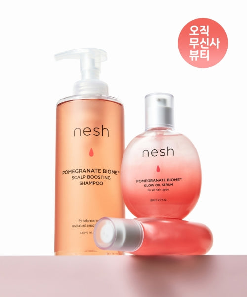 NESH [2-piece set] Pomegranate Biome Scalp Boosting Shampoo 480ml & Glow Oil Serum 80ml