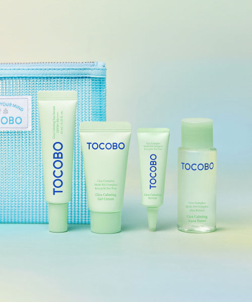 TOCOBO [Travel 4-piece mini kit] Cica sun serum + toner + cream + serum (+ mesh pouch included)